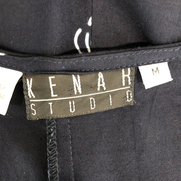 Kenar Studio Navy blue BoHo floral, print tie, front wide, leg pants - Picture 5 of 12